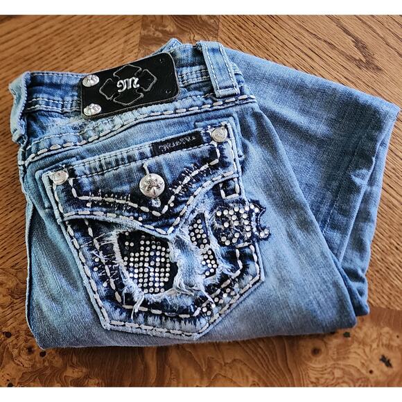 Miss Me JE5864BR rhinestones studs embroidered distressed Boot Capri size 26 EU - Picture 1 of 11